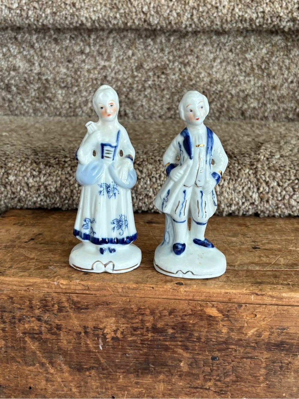 Blue and White Porcelain Couple Figurines - Home Art Décor